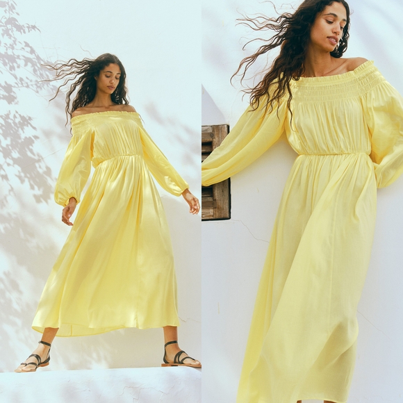 H&M Dresses & Skirts - H&M Juliet Sunny Yellow Smocked Off The Shoulder Balloon Sleeve Midi Maxi Dress